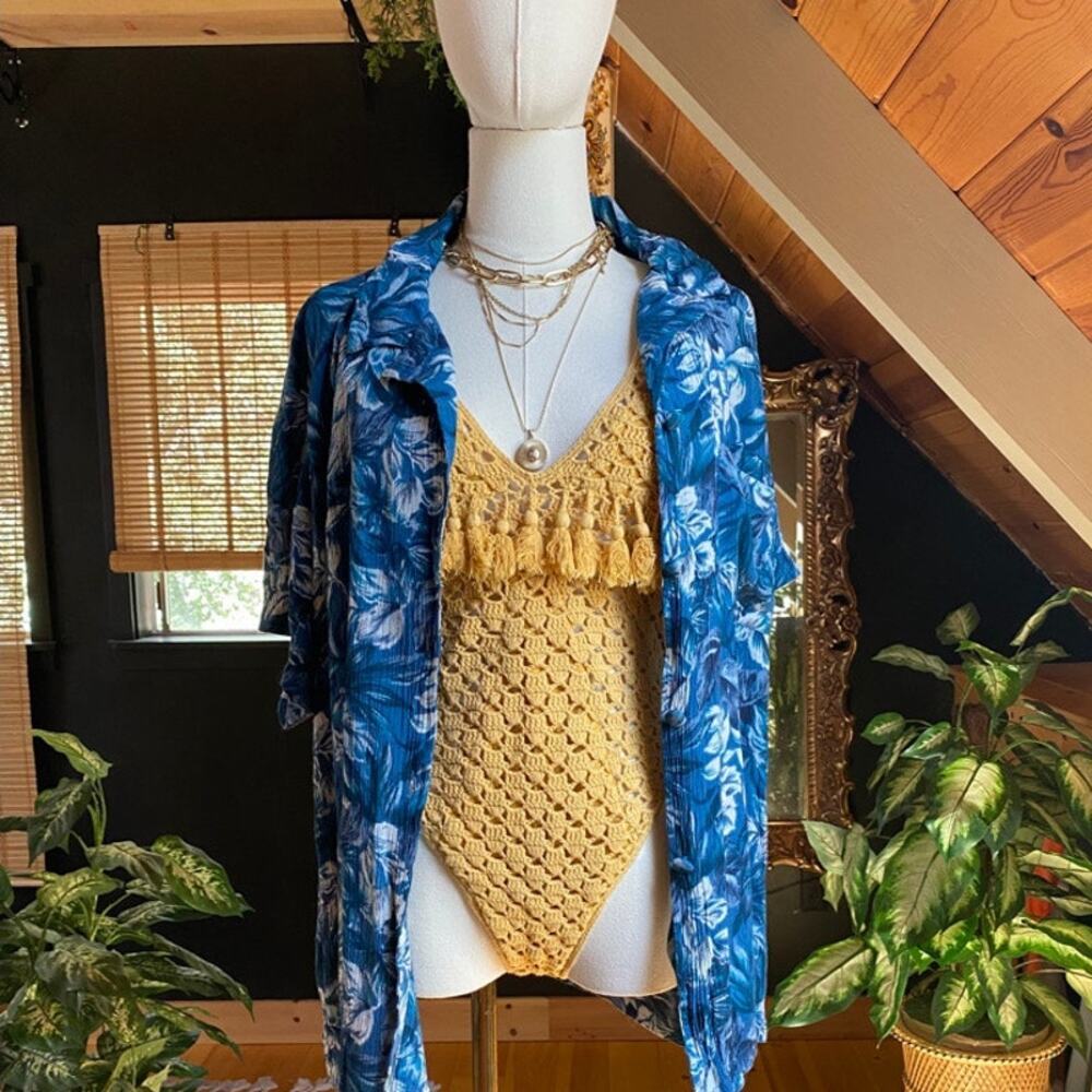 One Piece Swimsuit Crochet Yellow Fringe